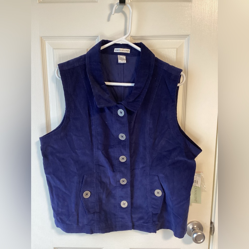 Blue corduroy button-up vest by  Rebecca Malone NWT-size xl